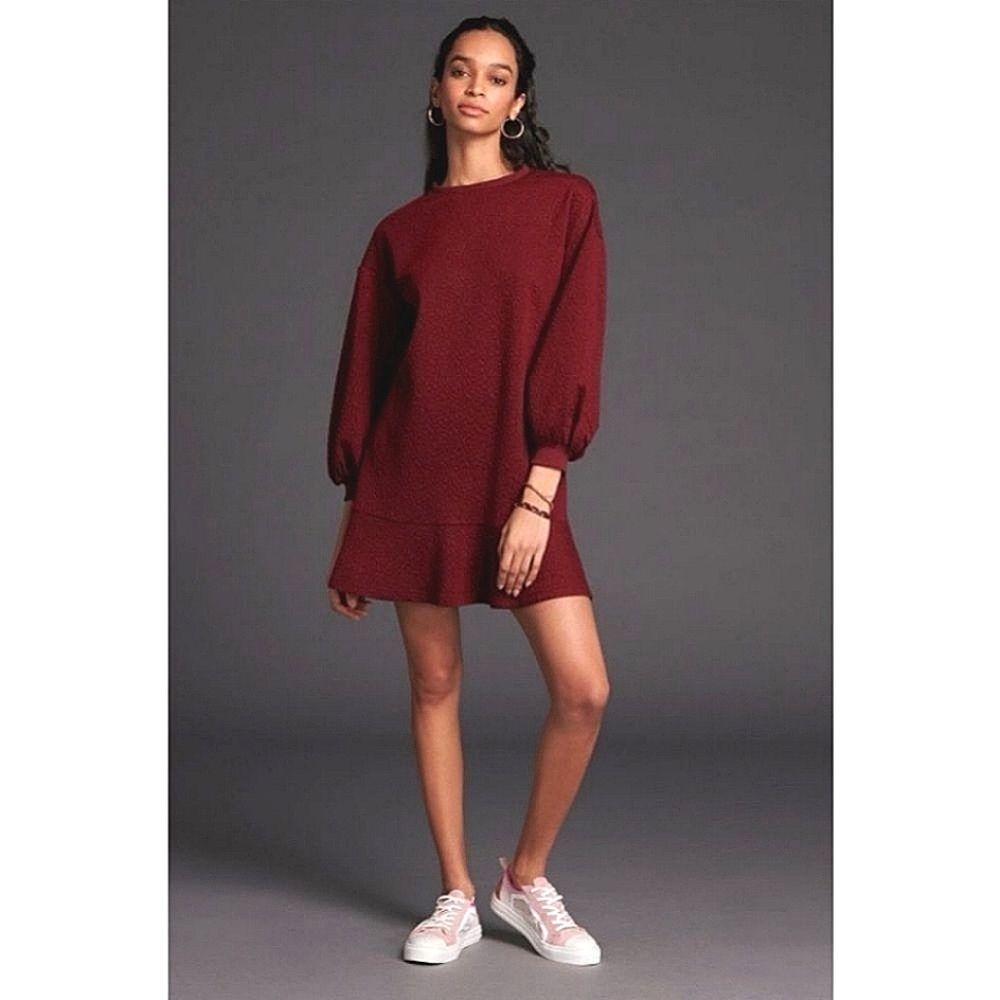 Maure Anthropologie Burgundy red sweater mini dress long sleevessize XS